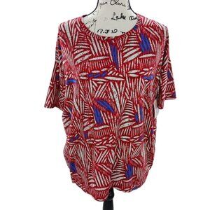 Lularoe Irma Shirt Tunic Red High Low Mid Length Sleeves Womens Size XXS